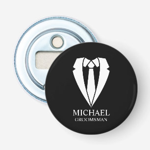 Zwart trouwpak en Stropdas Gepersonaliseerde Groom Button Flesopener