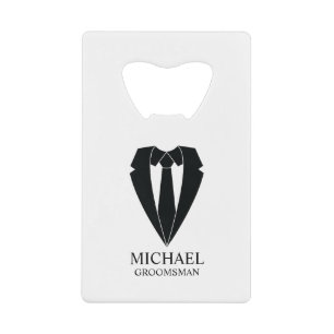 Zwart trouwpak en Stropdas Gepersonaliseerde Groom Creditkaart Flessenopener