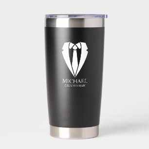 Zwart trouwpak en Stropdas Gepersonaliseerde Groom Geïsoleerde Drinkbeker