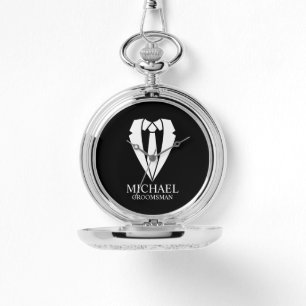 Zwart trouwpak en Stropdas Gepersonaliseerde Groom Horloge