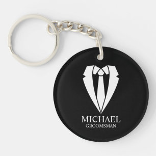 Zwart trouwpak en Stropdas Gepersonaliseerde Groom Sleutelhanger