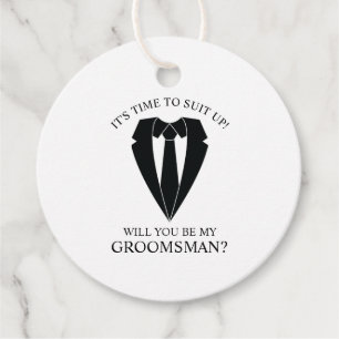 Zwart Trouwpak en Stropdas Groomsman Voorstel Bedankjes Labels