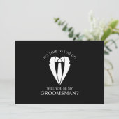 Zwart Trouwpak en Stropdas Groomsman Voorstel Kaart (Staand voorkant)