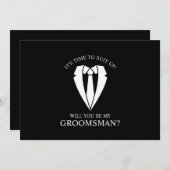 Zwart Trouwpak en Stropdas Groomsman Voorstel Kaart (Voorkant / Achterkant)