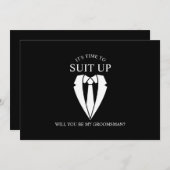 Zwart Trouwpak en Stropdas Groomsman Voorstel Kaart (Voorkant / Achterkant)