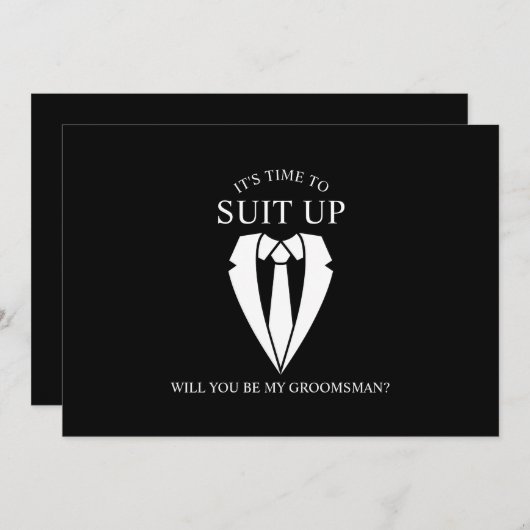 Zwart Trouwpak en Stropdas Groomsman Voorstel Kaart (Voorkant / Achterkant)