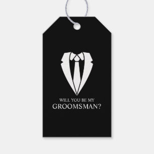 Zwart Trouwpak Gepersonaliseerde Groomsman Voorste Cadeaulabel