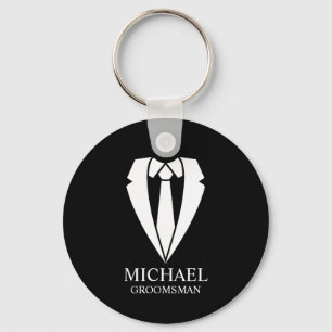 Zwart trouwpak Gepersonaliseerde Groomsmen Sleutelhanger