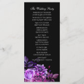 Zwart trouwprogramma. Paarse bloemenceremoniekaart Programmakaart (Achterkant)