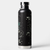 Zwart & Turkoois Bloemmotief Waterfles (Rechts)