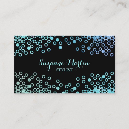 Zwart & Turquoise Aqua Metal Glitter Shiny Stippen Visitekaartje (Voorkant)