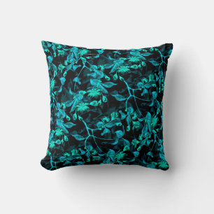 Zwart & Turquoise Elegant Bloemmotief Kussen