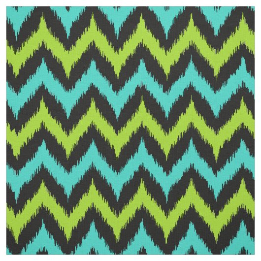 Zwart, Turquoise en groen Zigzag Ikat Pattern Stof (Swatch)