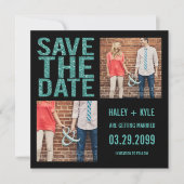 Zwart & turquoise glitter Bewaar de datum fotokaar Kaart (Voorkant)