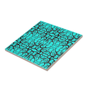 Zwart & turquoise kunst -  - Kleur toevoegen Tegeltje