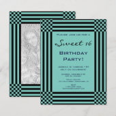 Zwart Turquoise Strepen Sweet 16 Verjaardagsfeestj Kaart (Voorkant / Achterkant)