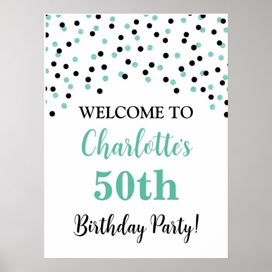 Zwart Turquoise Verjaardagsfeestje Custom 18x24 Poster (Voorkant)