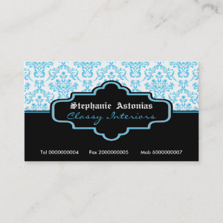 Zwart turquoise wit damast interieur visitekaartje
