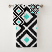 Zwart, Turquoise, wit Ikat Diamond Pattern Bad Handdoek (Insitu)