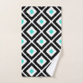 Zwart, Turquoise, wit Ikat Diamond Pattern Bad Handdoek (Handdoek)