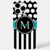 Zwart Turquoise Wit Streep Stip Monogram Case-Mate iPhone Case (Achterkant)