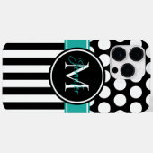 Zwart Turquoise Wit Streep Stip Monogram Case-Mate iPhone Case (Achterkant (horizontaal))