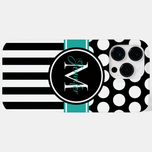 Zwart Turquoise Wit Streep Stip Monogram Case-Mate iPhone Case (Achterkant (horizontaal))
