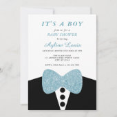 Zwart Tuxedo Blauw Glitter Bow Stropdas Baby Jonge Kaart (Voorkant)