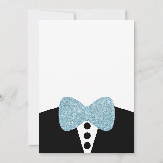 Zwart Tuxedo Blauw Glitter Bow Stropdas Baby Jonge Kaart (Achterkant)