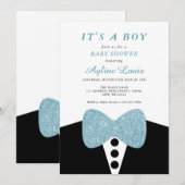 Zwart Tuxedo Blauw Glitter Bow Stropdas Baby Jonge Kaart (Voorkant / Achterkant)