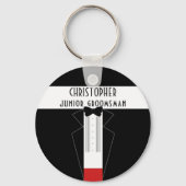 Zwart Tuxedo Junior Groomsman Bruiloft Sleutelhang Sleutelhanger (Voorkant)