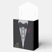 Zwart Tuxedo Monogram met Rode Roos Bedankdoosjes (Geopend)