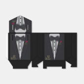 Zwart Tuxedo Monogram met Rode Roos Bedankdoosjes (Uitgevouwen)