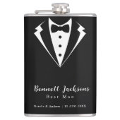 Zwart Tuxedo Stropdas Beste Man Bruiloft Heupfles (Voorkant)