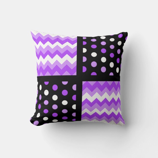Zwart/Twee-Tone Ultraviolet/Witte Chevron/Polkadot Kussen (Voorkant)