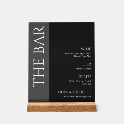 Zwart Tweetonige bruiloft Bar Menu Acryl Bord (Voorkant)