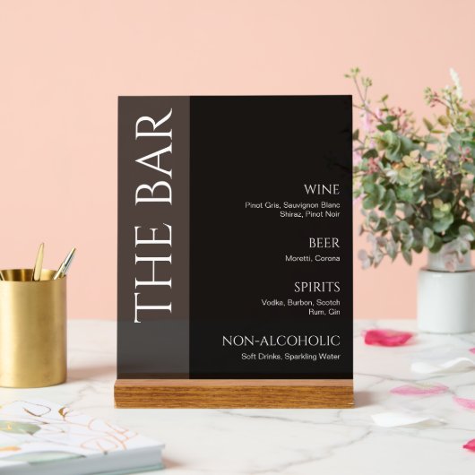 Zwart Tweetonige bruiloft Bar Menu Acryl Bord (Huwelijk)