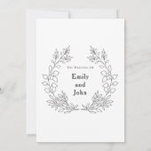 Zwart Typografie/Blad Monogram Initialen Bruiloft Kaart (Achterkant)