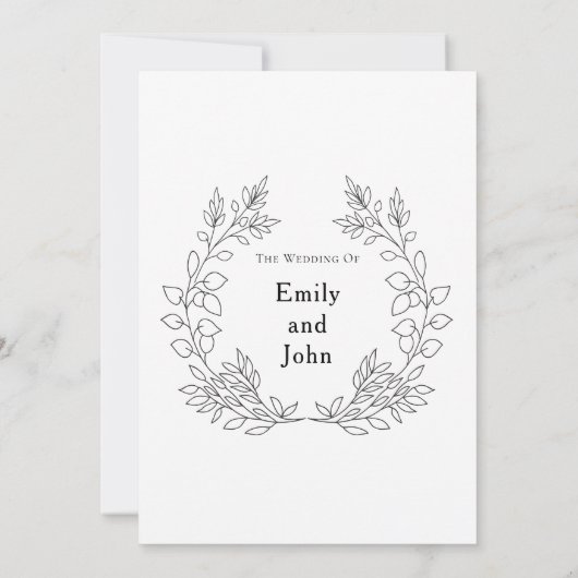 Zwart Typografie/Blad Monogram Initialen Bruiloft Kaart (Achterkant)