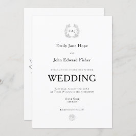 Zwart Typografie/Blad Monogram Initialen Bruiloft Kaart