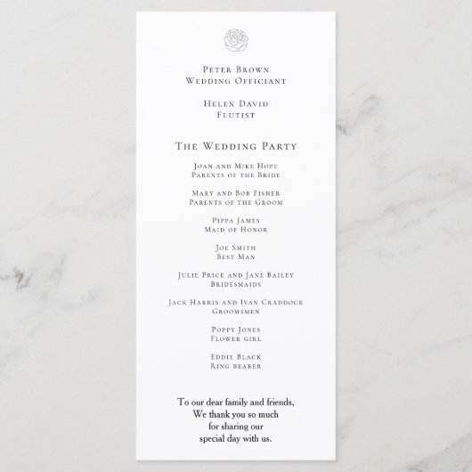 Zwart typografie/Blad Monogram Initialen/Bruiloft Programmakaart (Achterkant)