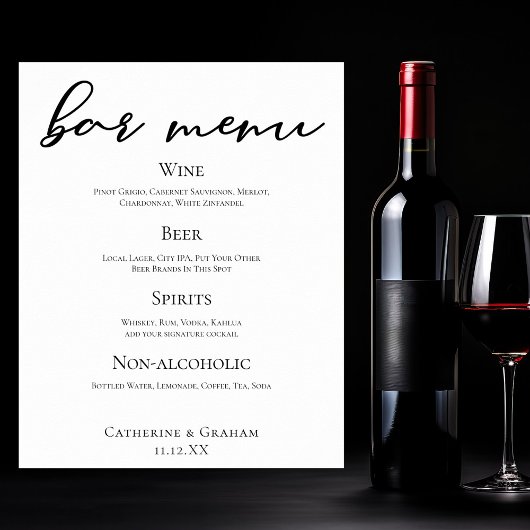 Zwart Typografie Elegant Formal Wedding Bar Menu Poster