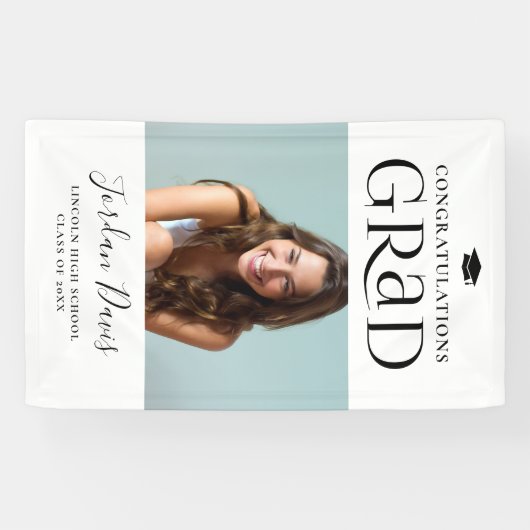 Zwart Typografie Moderne foto Graduation Party Spandoek (Horizontaal)