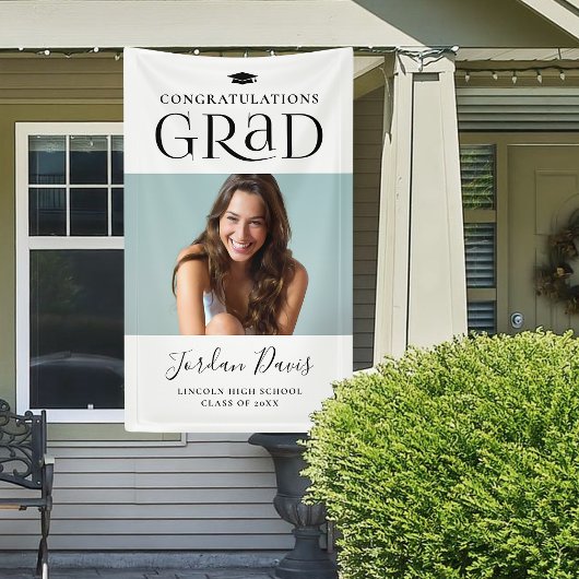Zwart Typografie Moderne foto Graduation Party Spandoek