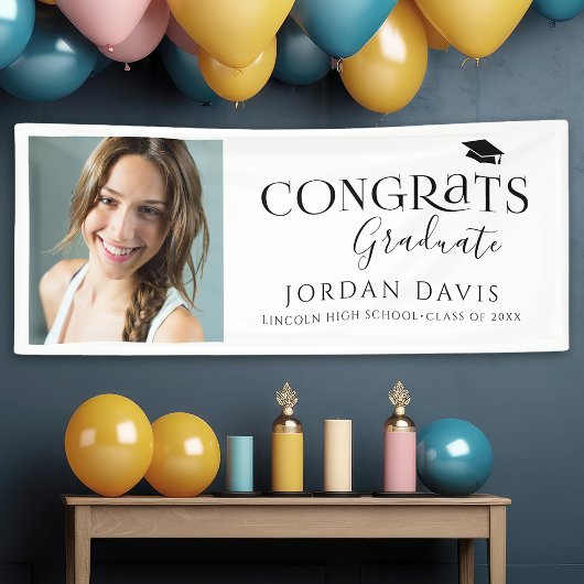 Zwart Typografie Moderne foto Graduation Party Spandoek