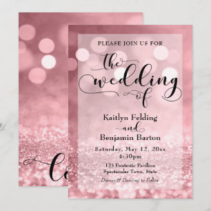 Zwart Typografie & Roos Goud Glitter Bokeh Bruilof Kaart