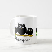 Zwart Uilontwerp Gepersonaliseerd Koffiemok (Voorkant links)