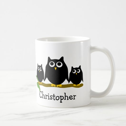 Zwart Uilontwerp Gepersonaliseerd Koffiemok (Rechts)