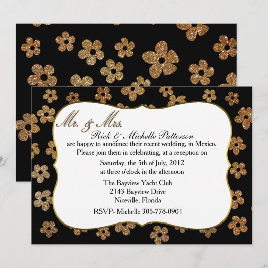 Zwart uitnodigingskaart voor na de bruiloft met go kaart (Voorkant / Achterkant)