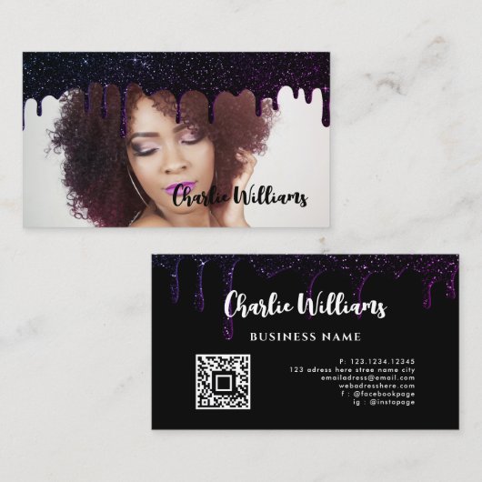 Zwart uitstrijken Glitter QR-code Voeg je eigen Af Visitekaartje (Voorkant / Achterkant)